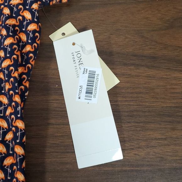 NEW NWT Jones New York Flamingo Cap Sleeve Classic Navy Combo Shirt Small Petite - Picture 5 of 8